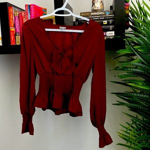 Maroon silky peasant blouse